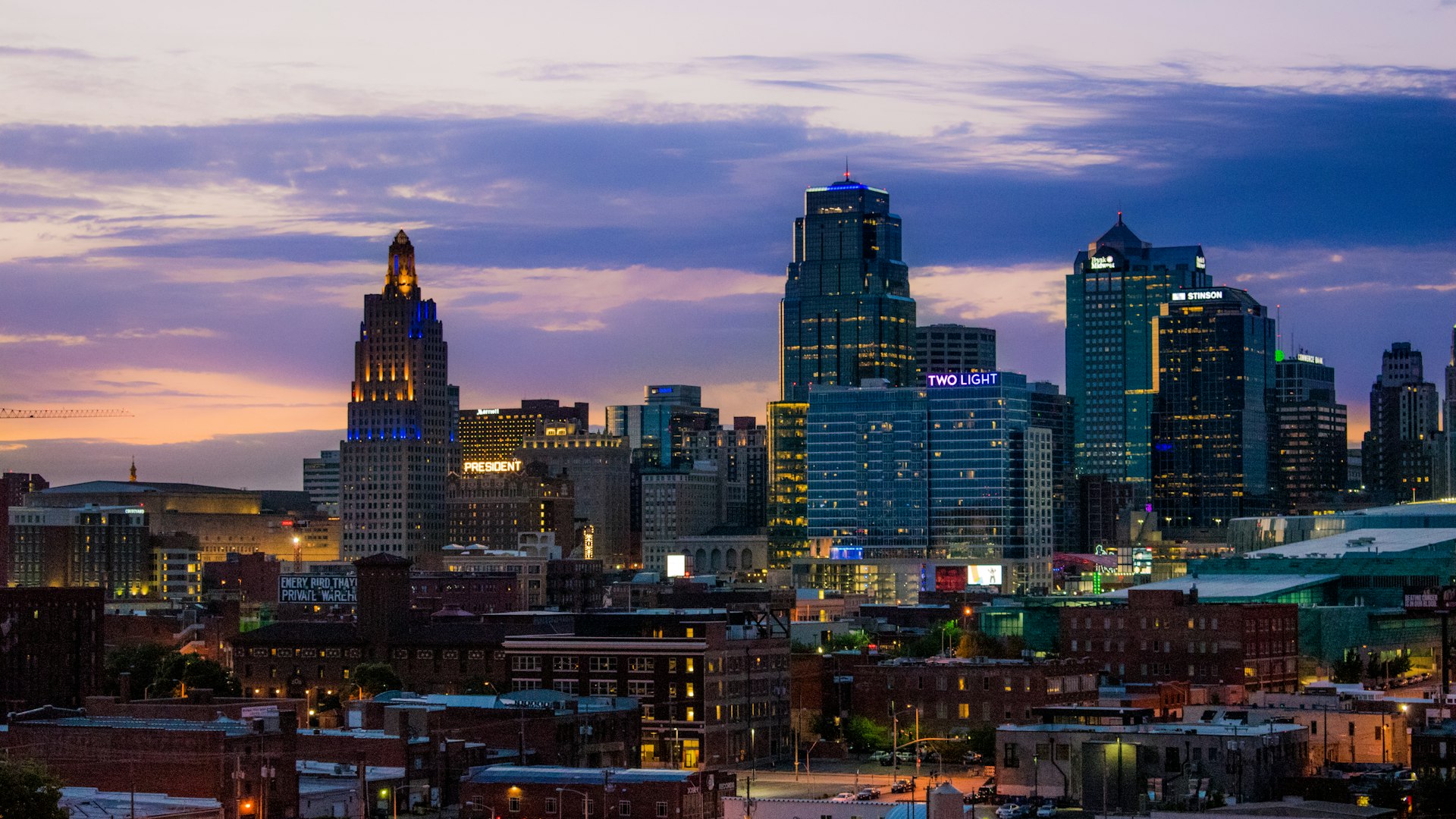Kansas City skyline at sunset